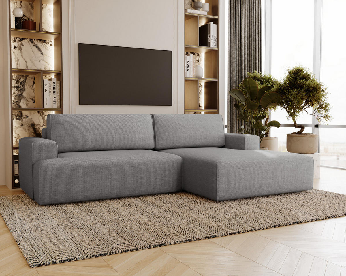 ECKSOFA L-Form 270 cm Boston mit Bettkasten, Schlaffunktion, Rechts, Grau - Grau, Holz (270/165cm) - Emporius