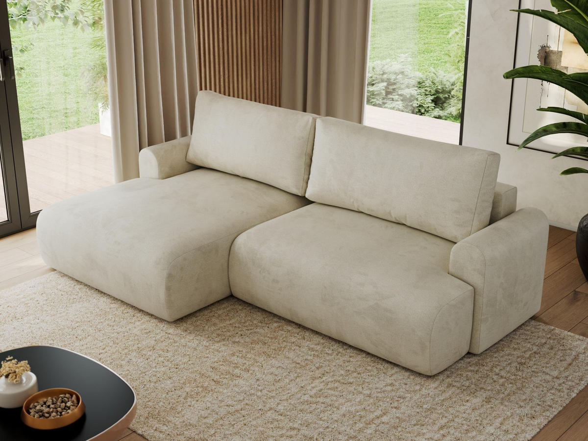 ECKSCHLAFSOFA TONO L Beige Velvet - links - Beige/Schwarz, Kunststoff/Textil (260/150cm) - MKS