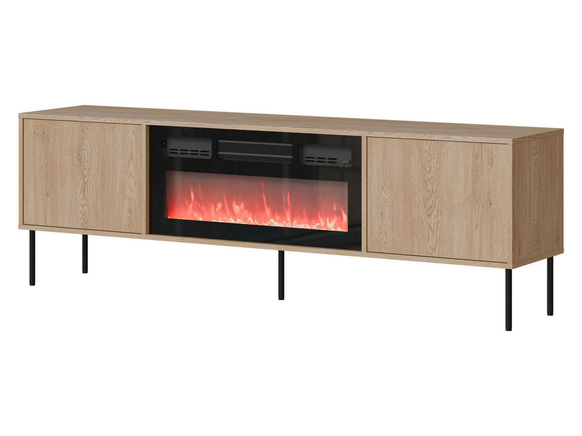 TV-LOWBOARD Domi 180 2D EF mit Kamin - Eichefarben/Schwarz, Holzwerkstoff/Metall (183/60/40cm) - MIRJAN24