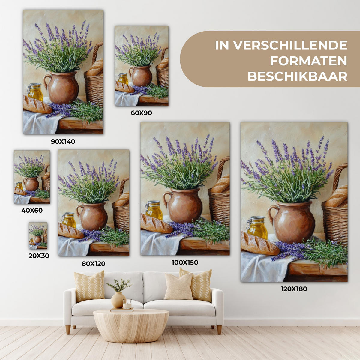 LEINWANDBILD Lavendel - Brot - Stilleben Deko Wohnzimmer 20x30 cm - Flieder, Textil (20/30cm) - MuchoWow