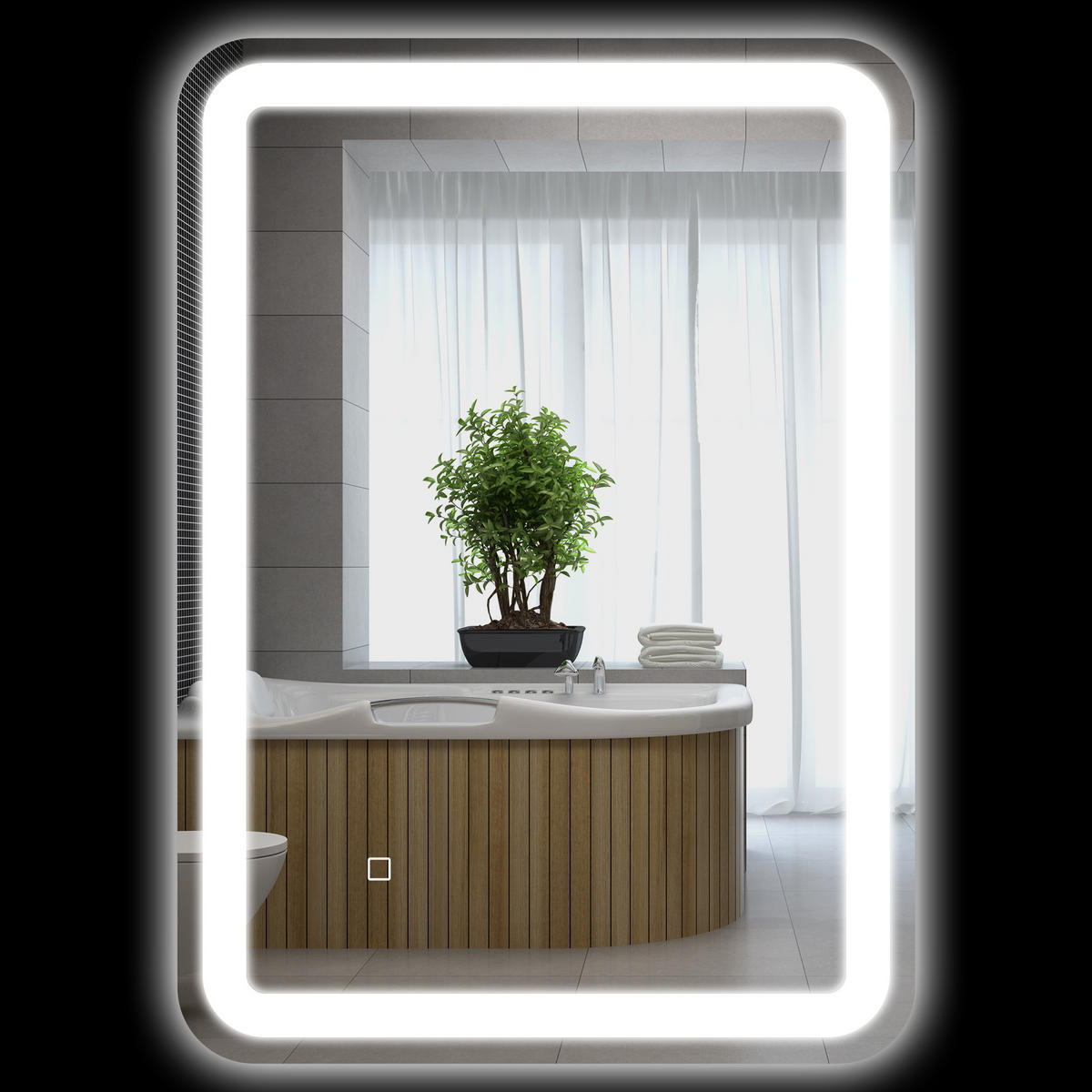 BADSPIEGEL mit Antibeschlagfunktion, einstellbarer Helligkeit, 70 x 50 cm ,silber - Silberfarben, Glas (50/4/70cm) - Vallsero