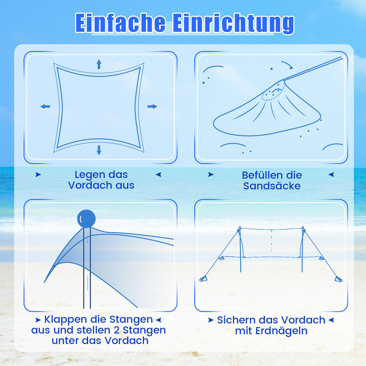 STRANDZELT Blau - Blau, Kunststoff (300/300cm) - COSTWAY