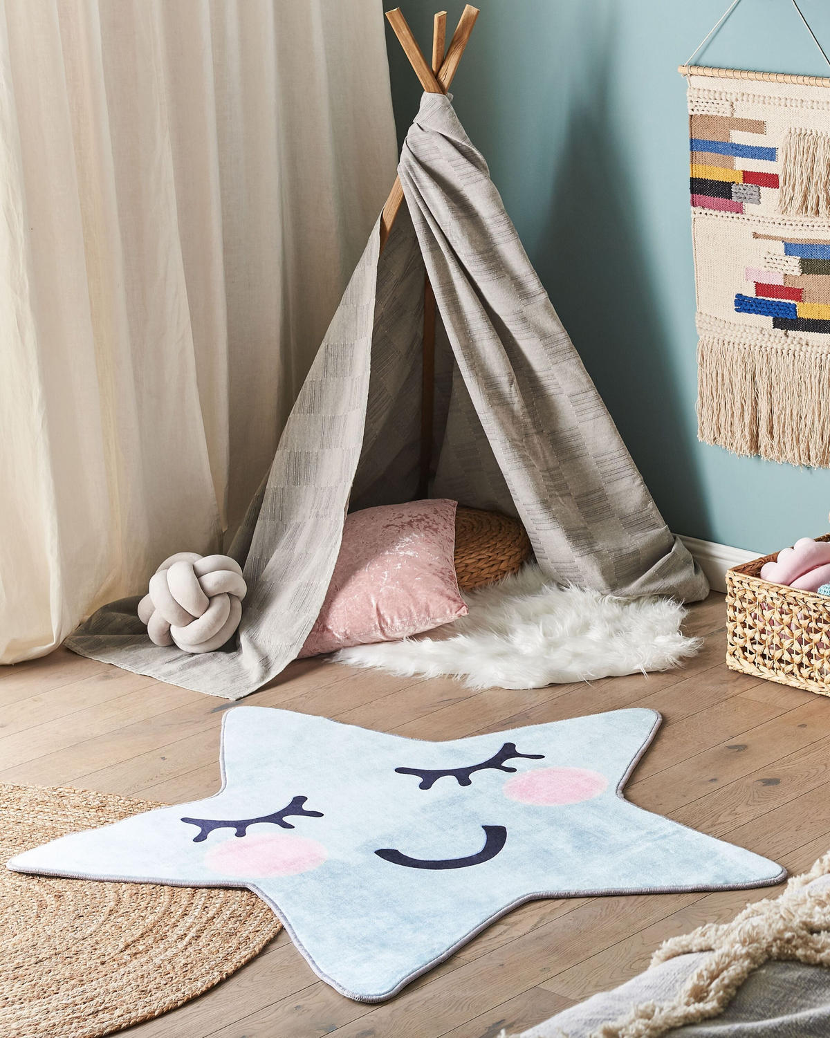 KINDERTEPPICH Sirius 120/120 cm - Blau, Kunststoff (120/120cm) - Beliani