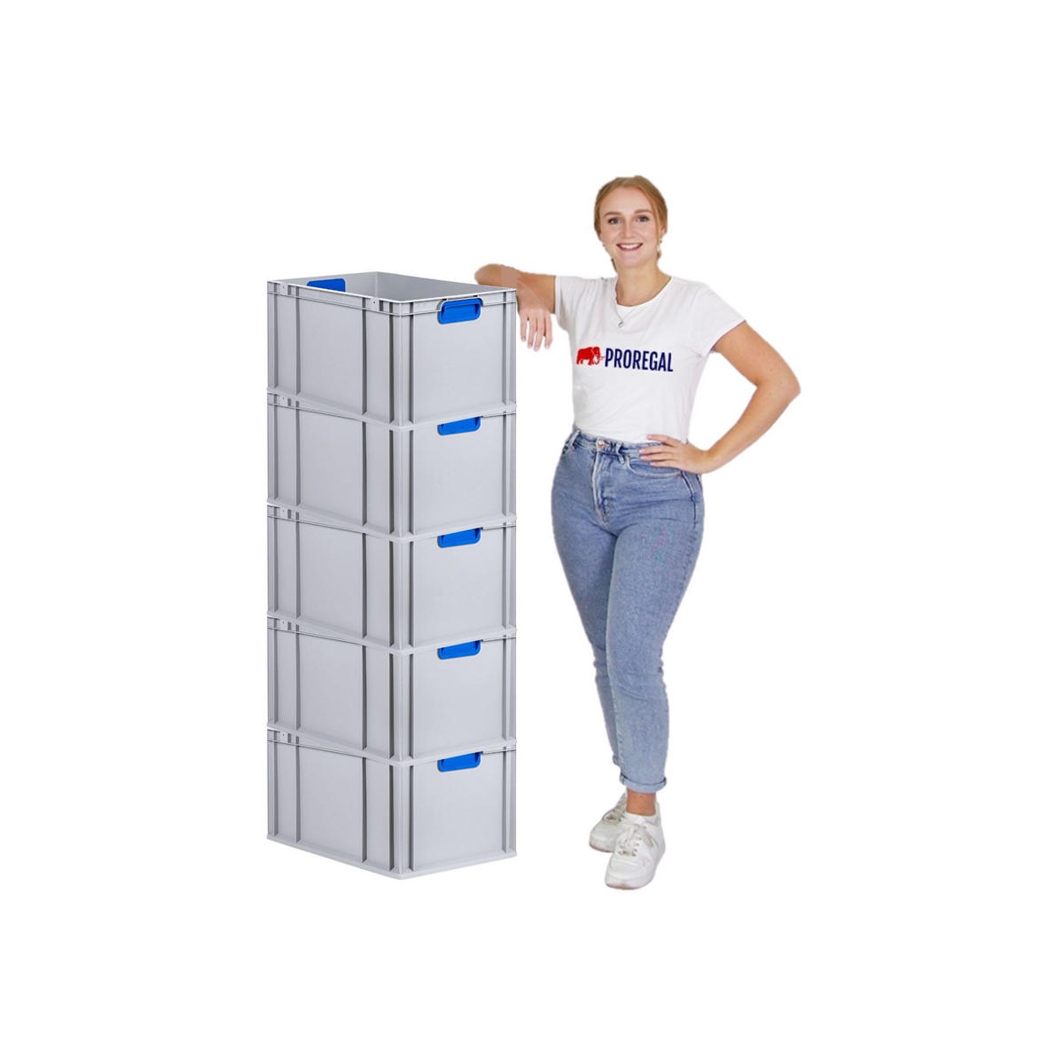 EUROBOX 5x Nextgen Color Mit Auflagedeckel 32x40x60cm Griffe Blau Geschlossen - Blau, Kunststoff (40/32/60cm) - PROREGAL