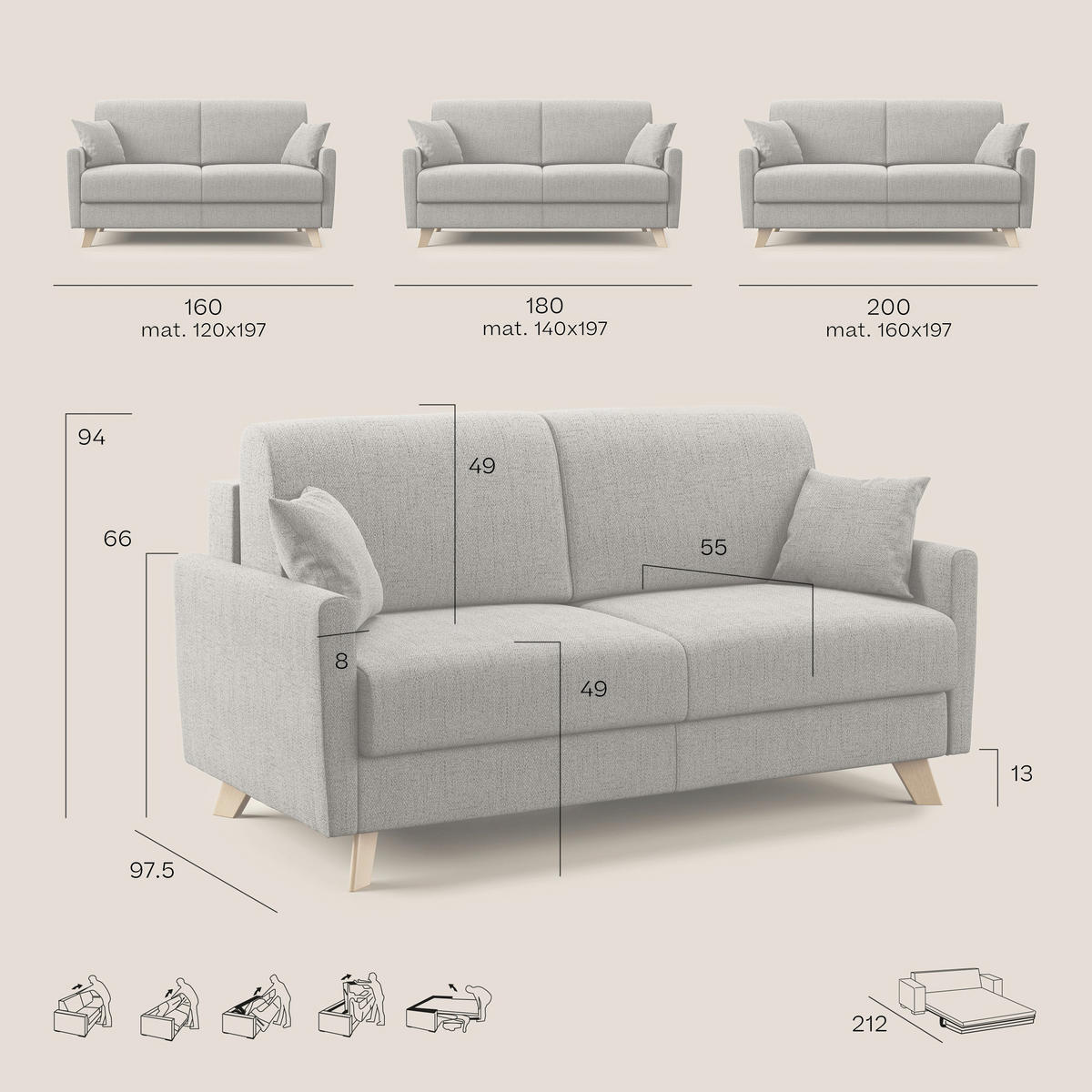 SCHLAFSOFA Edgar - Hellblau, Textil (160/94/97cm) - Divani.store