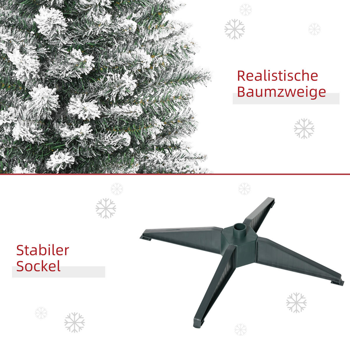 HOMCOM Künstlicher Weihnachtsbaum, 180 cm Christbaum mit Kunstschnee, Indoor - Grün, Kunststoff/Metall (180cm) - HOMCOM