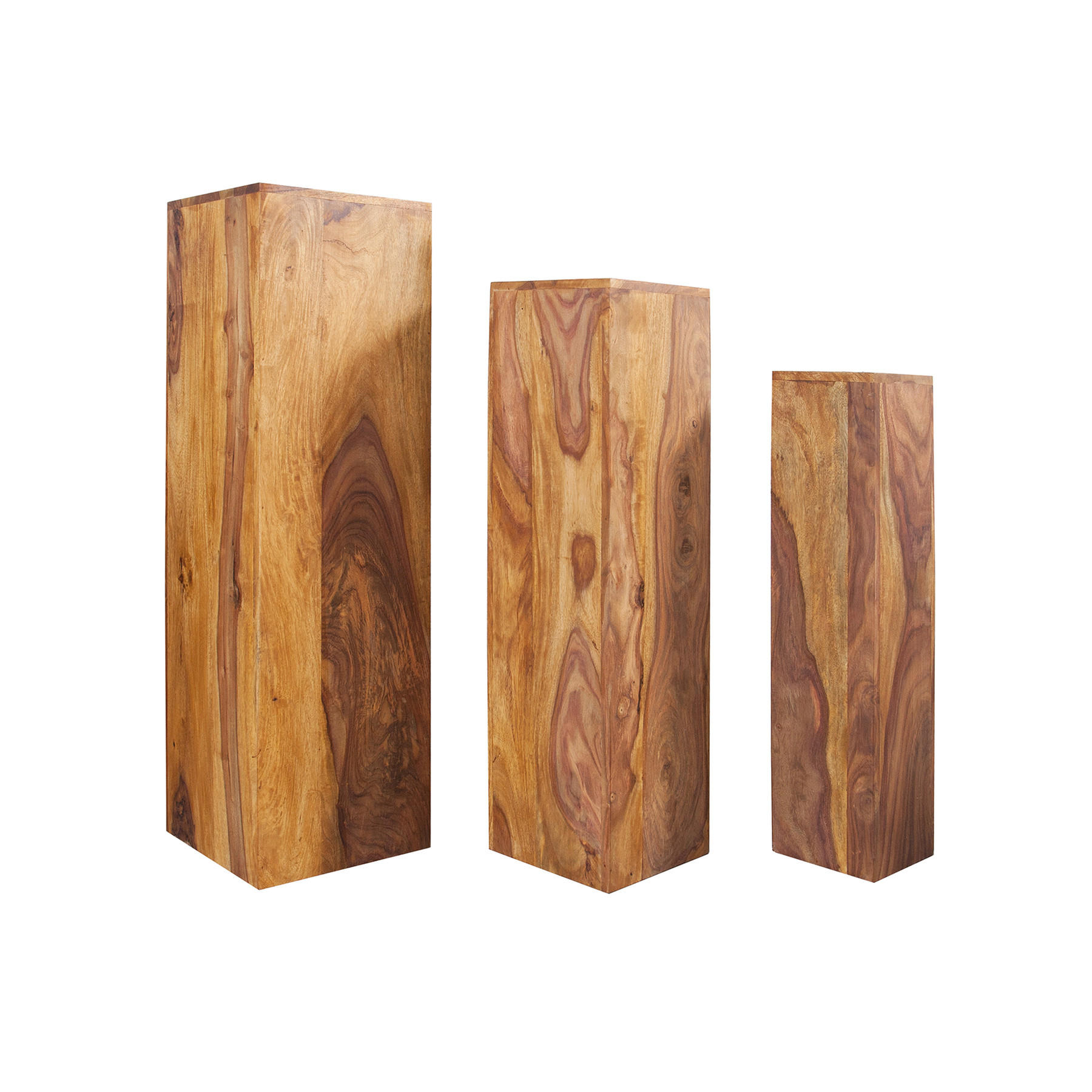 DEKO SÄULENSET MAKASSAR Sheesham Stone Finish 80 cm 3-teilig - Braun, Holz (25/80/25cm) - riess-ambiente