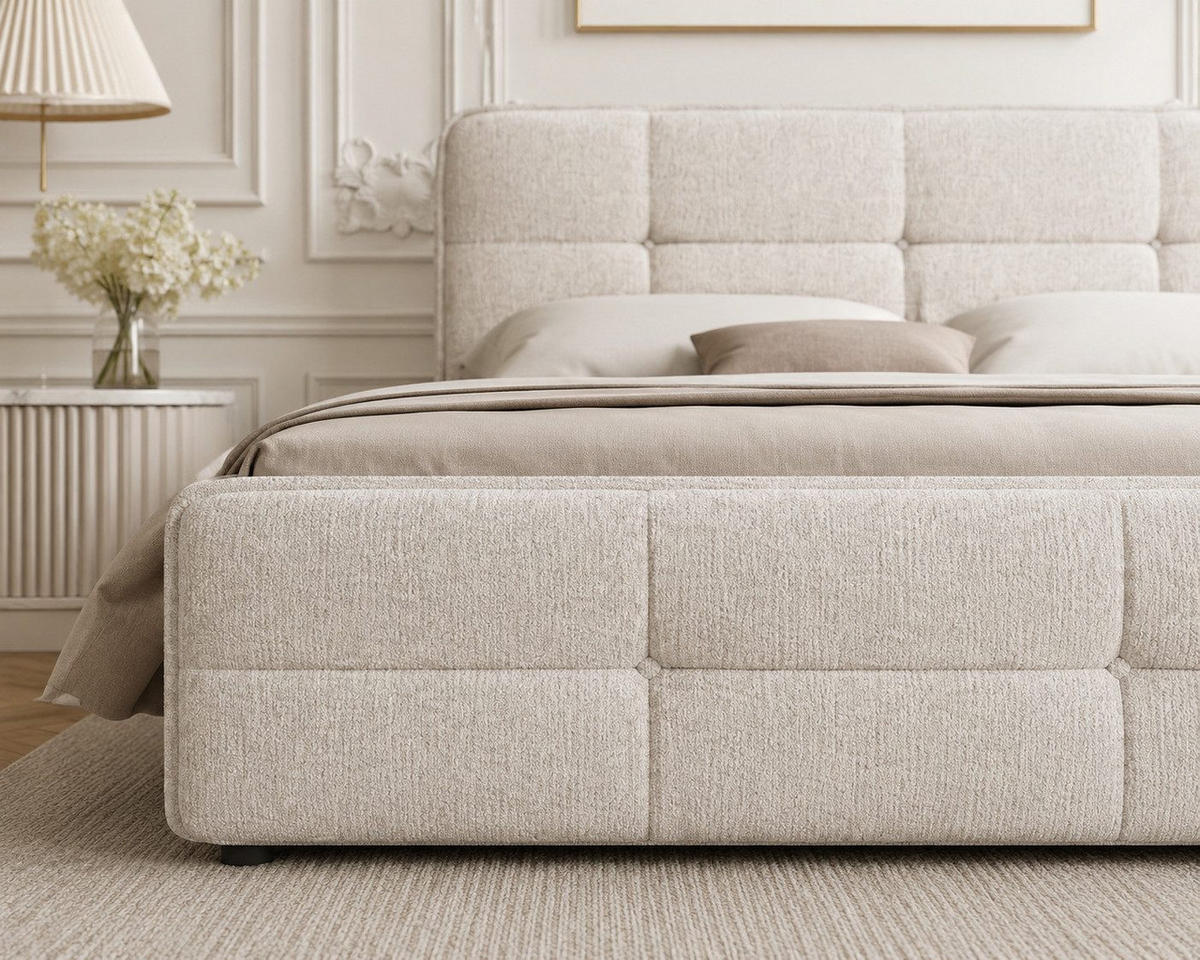 POLSTERBETT 17 140 x 200 cm – Aragon – Bett mit Federmechanismus und Stauraum - Beige, Holz (140/200cm) - ROYAL24_MARKT