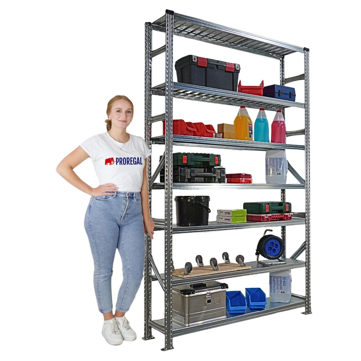 FACHBODENREGAL Proximo Stecksystem 250x600x40cm 7 Ebenen Beidseitig nutzbar Verzinkt - Silberfarben, Metall (600/250/40cm) - PROREGAL