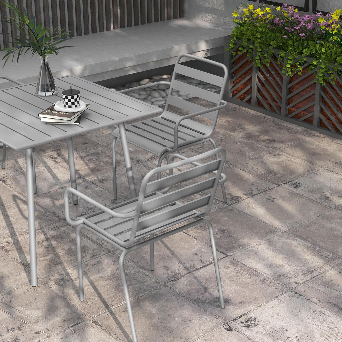 SITZGRUPPE, Hellgrau, Stahl - Hellgrau, Metall - Outsunny