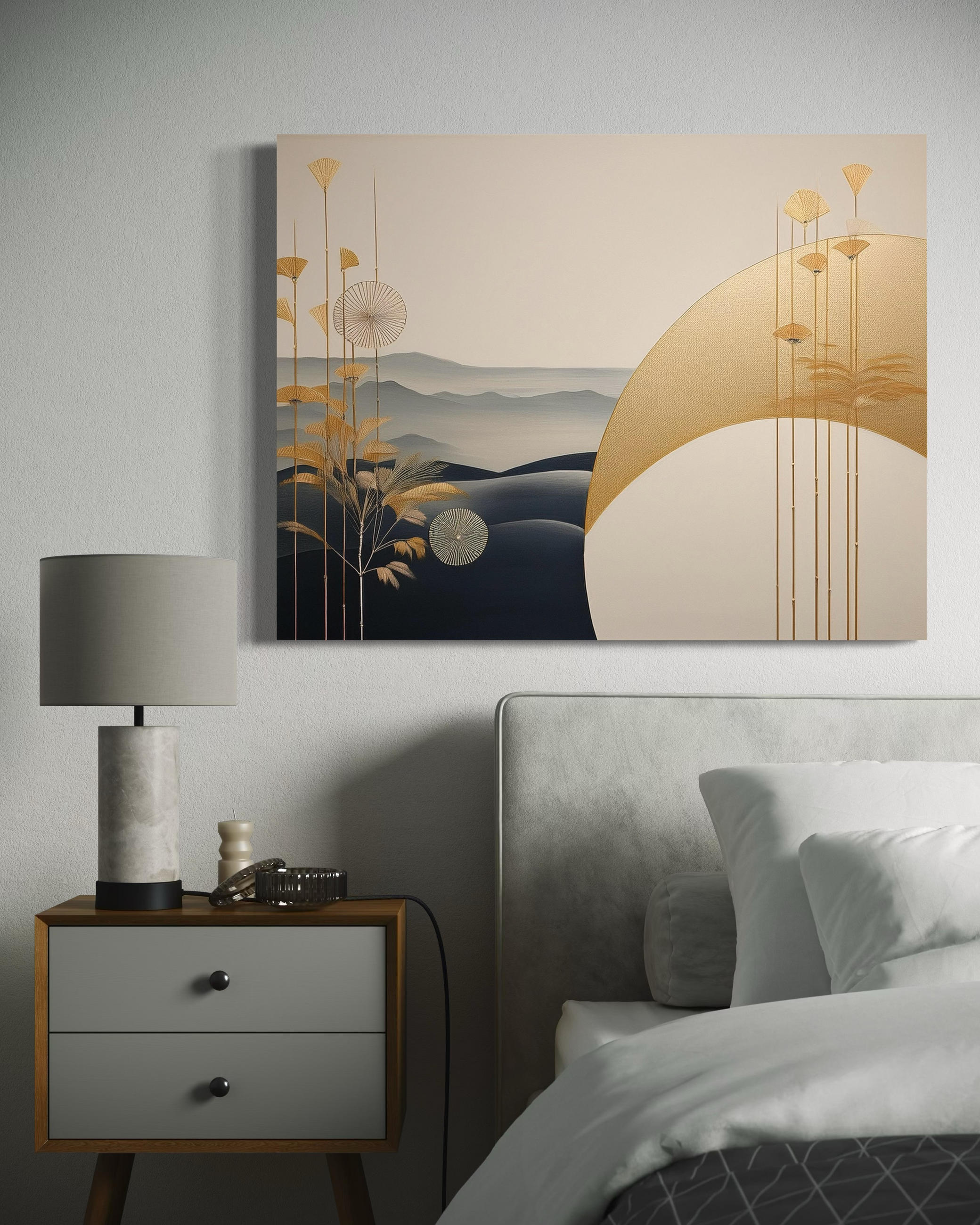 WANDBILD boho landschaft - Beige, Textil (60/40cm) - Feeby