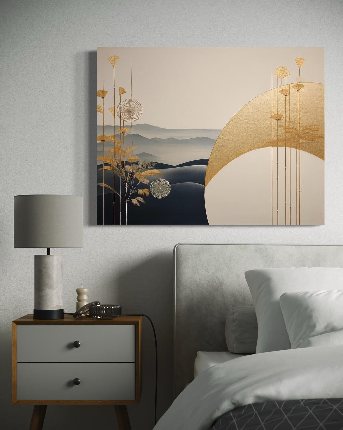 WANDBILD boho landschaft - Beige, Textil (60/40cm) - Feeby