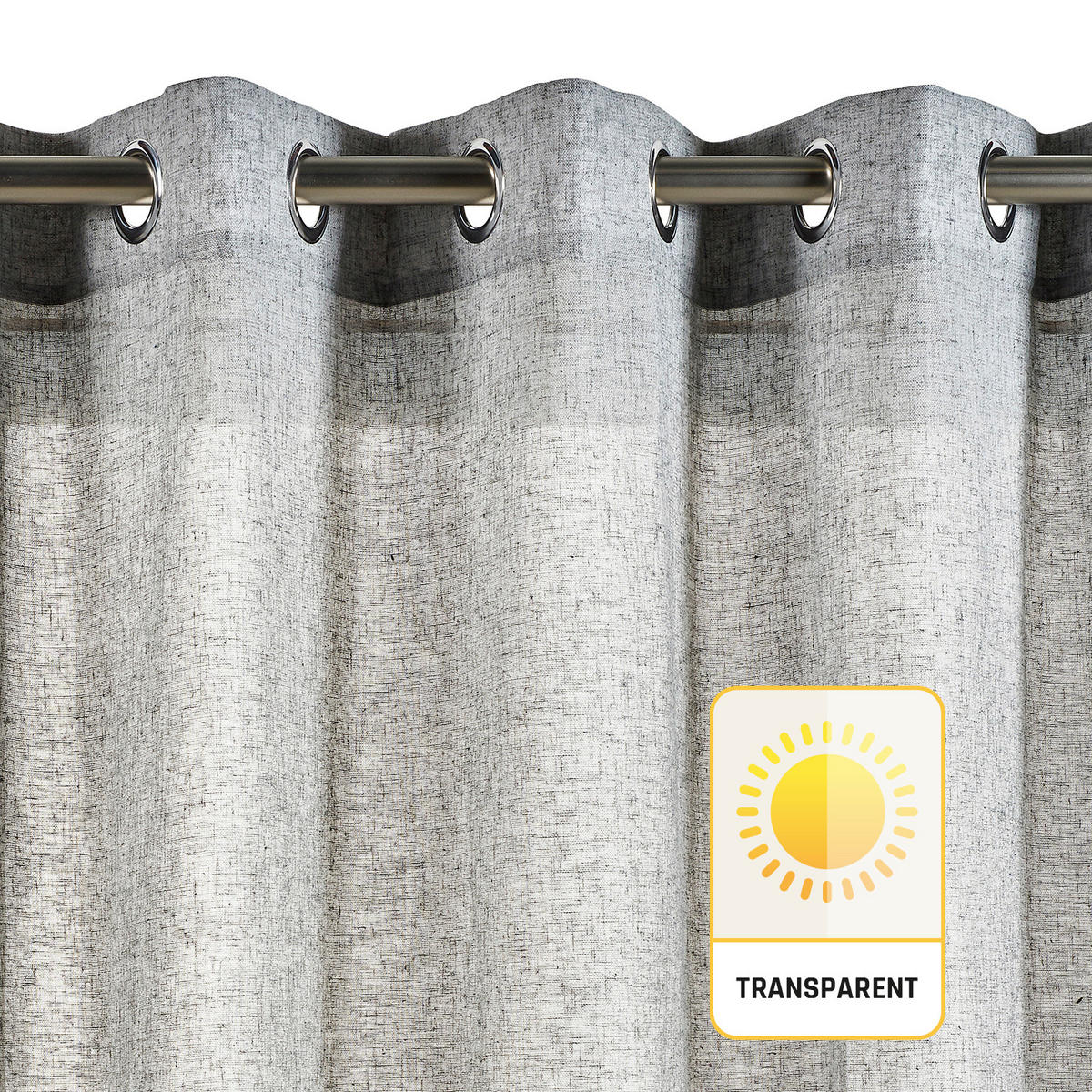 VORHANG MIT ÖSEN – lichtdurchlässig Grau, 280X300 - Grau, Kunststoff (280/300cm) - STORESDECO
