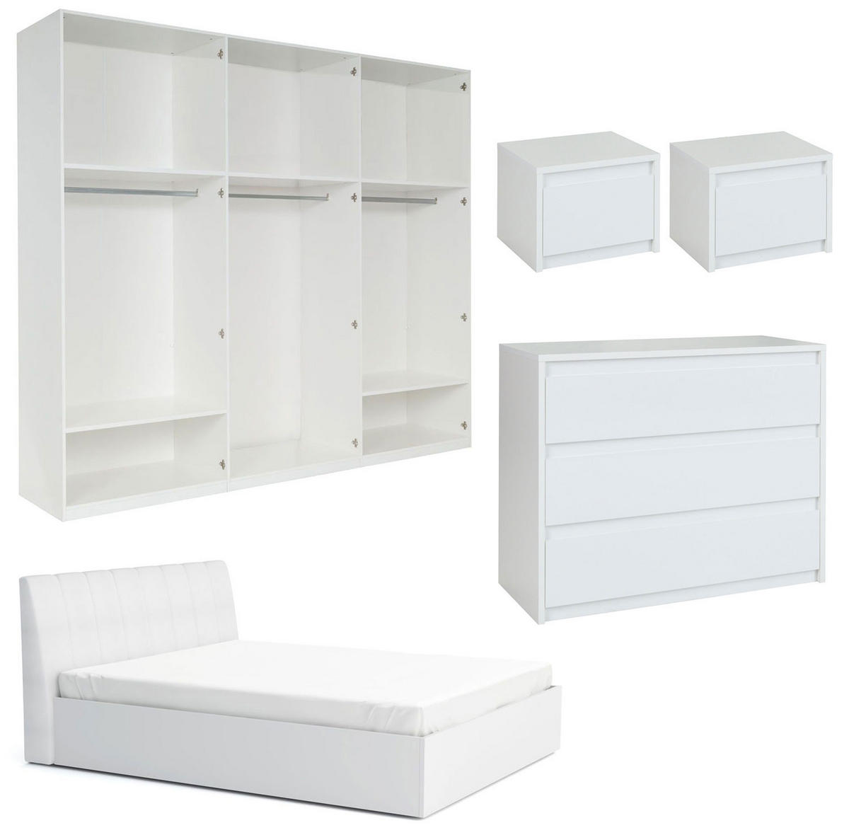 SCHLAFZIMMER-SET Italia Weiß matt / weiß hochglanz 5-teilig - Weiß Hochglanz/Weiß, Holz/Holzwerkstoff (160/200cm) - Feldmann-Wohnen