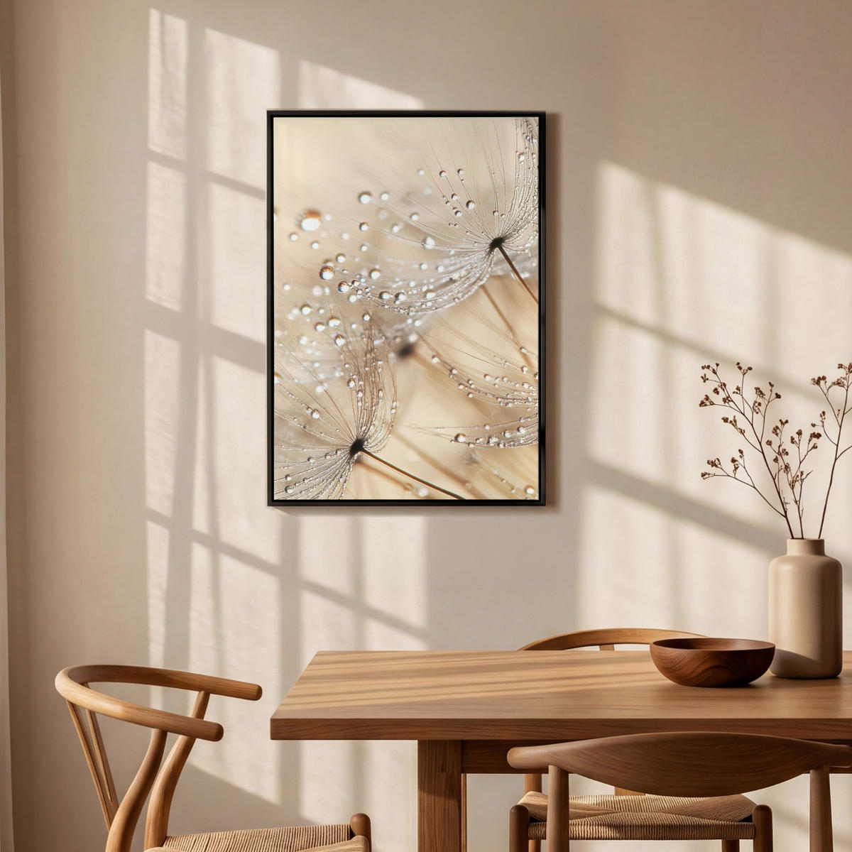 LEINWAND Bilder mit Rahmen - Löwenzahn - Abstrakt - Natur - Beige - 60x90 - Braun, Textil (60/90cm) - MuchoWow