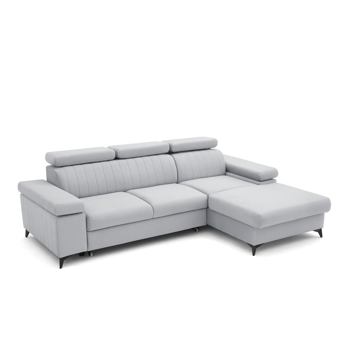 ECKSOFA FELIX L Rechts mit Schlaffunktion Velours Hellgrau - Hellgrau/Schwarz, Holz/Textil (176/257cm) - Muffo