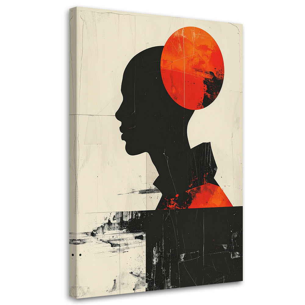 LEINWANDBILD, Silhouette einer Frau mit roter Sonne - Orange, Textil (70/100cm) - Feeby