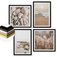 WANDBILDER 4er-Set - 50x50 cm & 40x60 cm Schwarzer Rahmen - Strandgras, Wellen, Steine, Boho-Stil - Schwarz, Kunststoff (50/50cm) - ArtPrintCave