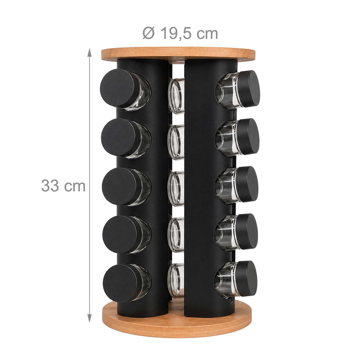 GEWÜRZKARUSSELL Natur Schwarz Transparent 20er-Set - Multicolor, Glas/Holz (19.5/33/19.5cm) - Relaxdays