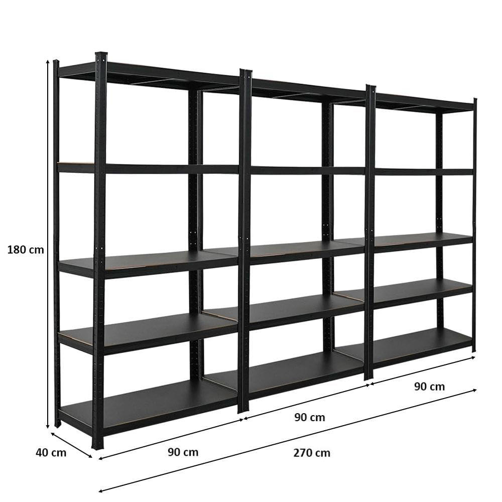 SCHWERLASTREGAL Ragnar All Black Series 3er-Set mit 3x 180x90x40 cm Fachlast 100 kg Matt Schwarz - Schwarz, Metall (270/180/40cm) - PROREGAL