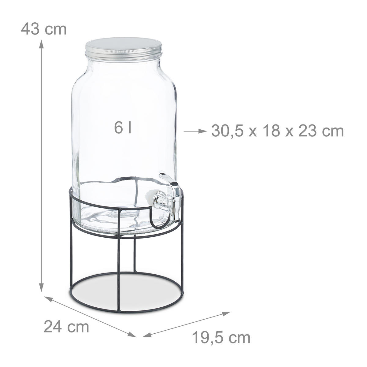GETRÄNKESPENDER - Transparent, Glas/Kunststoff (6L) - Relaxdays