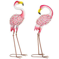 GARTENDEKO-SET 2 TLG. Flamingo, Wetterfest - Rot, Metall (19/83/28cm) - Outsunny