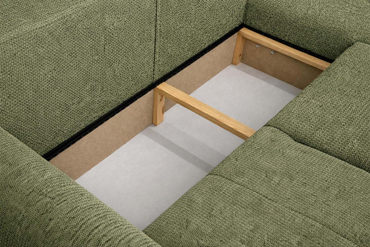 ECKSOFA Mit Schlaffunktion Und Bettkasten, Sofa L-Form Bingo L, Chenille-Stoff Artico, Moss, Rechts - Grün, Holz (250/142cm) - Kaiser Möbel