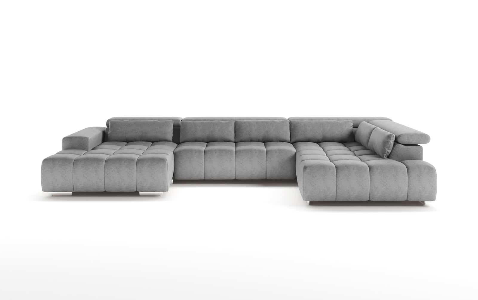 WOHNLANDSCHAFT XXL mit verstellbaren Kopflehnen - Silberfarben/Grau, Textil/Metall (225/73/409cm) - Cotta