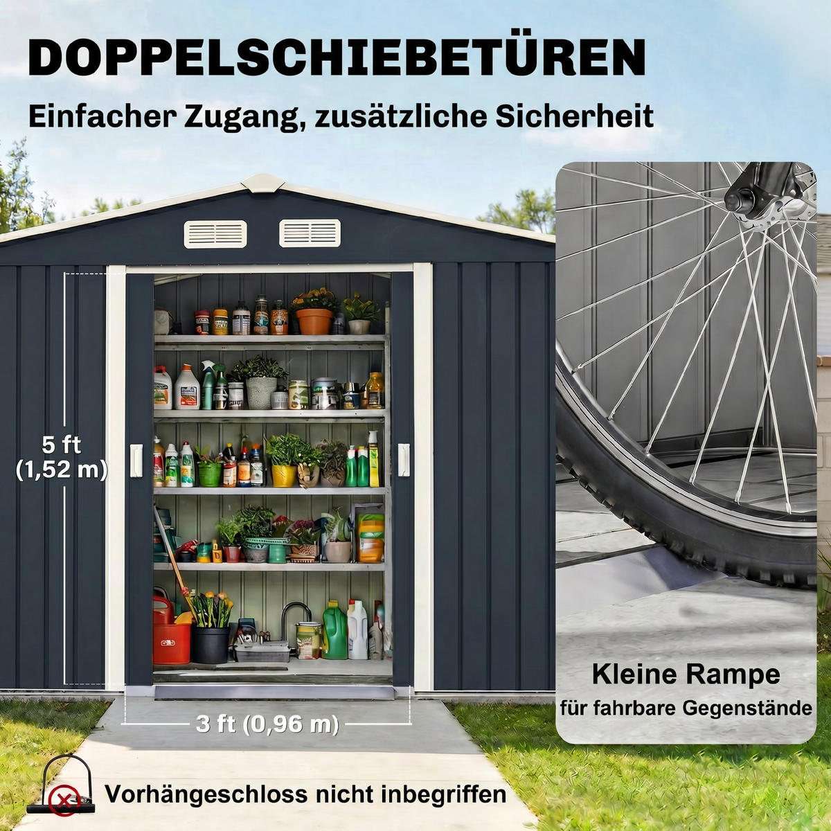 GERÄTEHAUS Gartenhaus Geräteschuppen Gartenschrank Kohlegrau 277 x 195 x 192 cm - Schwarz, Metall (195/192/277cm) - Outsunny