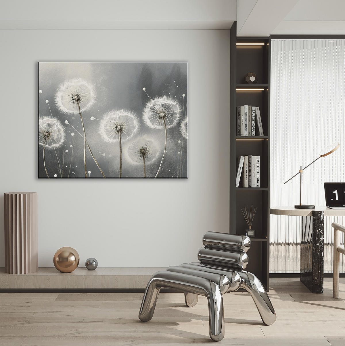 WANDBILD aufblasbare pflanzen in grautönen - Grau, Textil (60/40cm) - Feeby