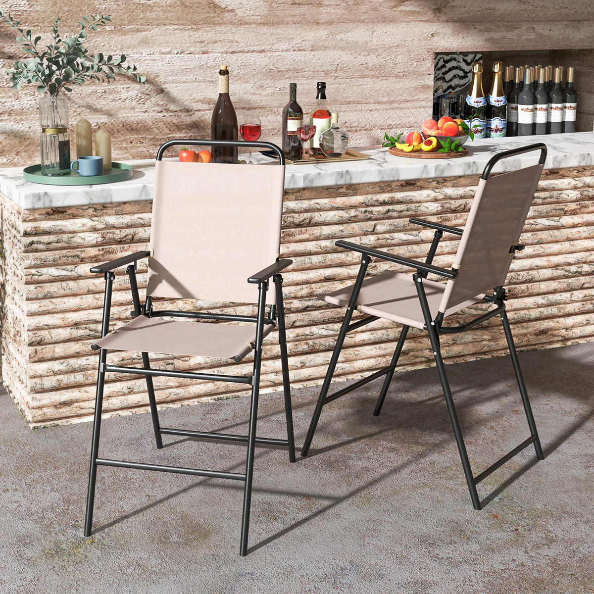 BARHOCKER Beige(2er-Set) - Beige, Metall (69/112/53cm) - COSTWAY
