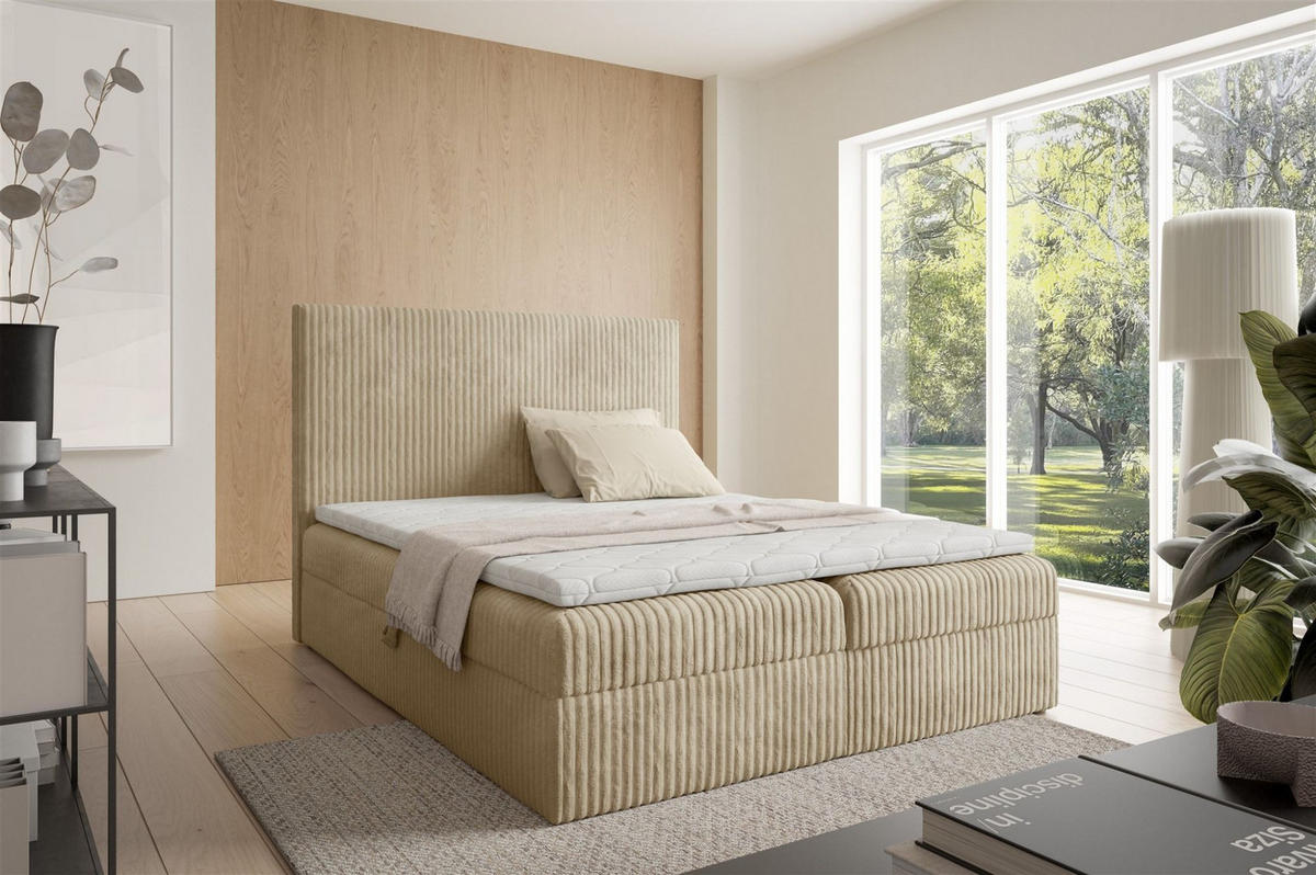 BOXBETT Arnau Premium - Beige, Holzwerkstoff/Textil (200/200cm) - Fun Möbel