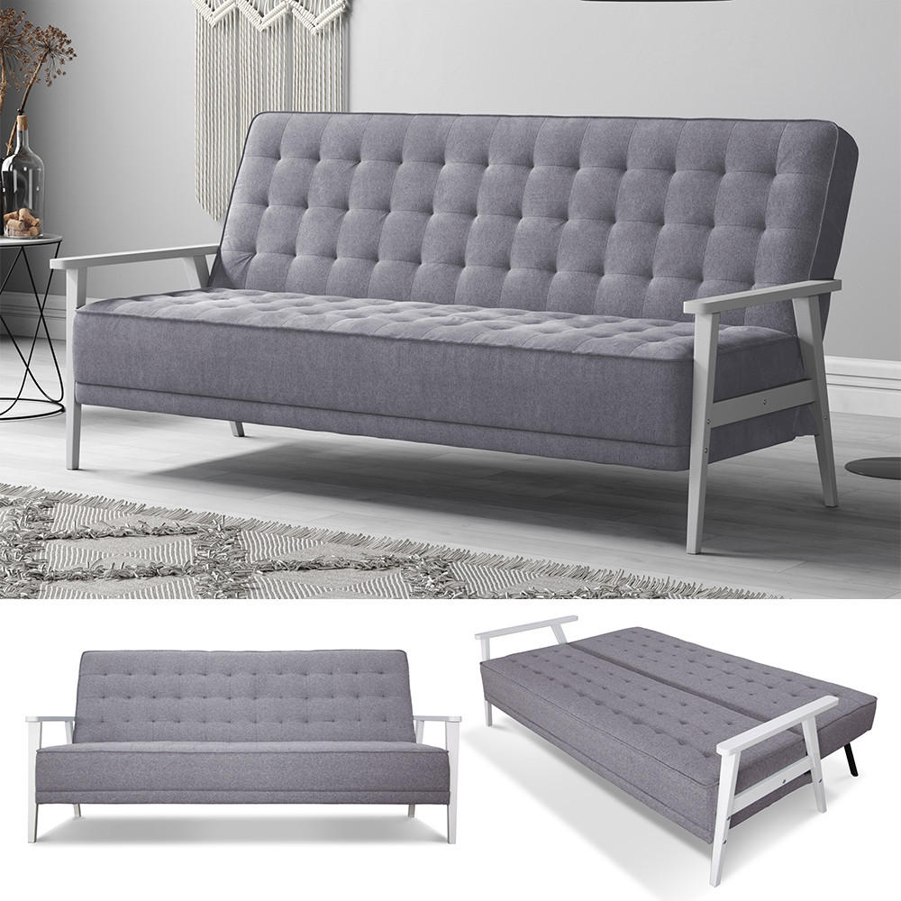 SOFA Dion Grau 202 cm mit Klappfunktion - Grau, Textil (202/95/95cm) - VitaliSpa