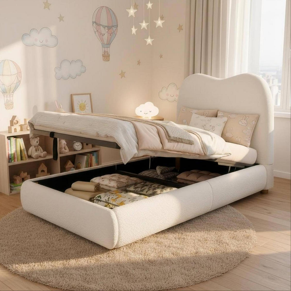 KINDERBETT 90/200 cm aus Bouclé mit Stauraum und Lattenrost Beige - Beige, Textil (90/200cm) - Modenvie
