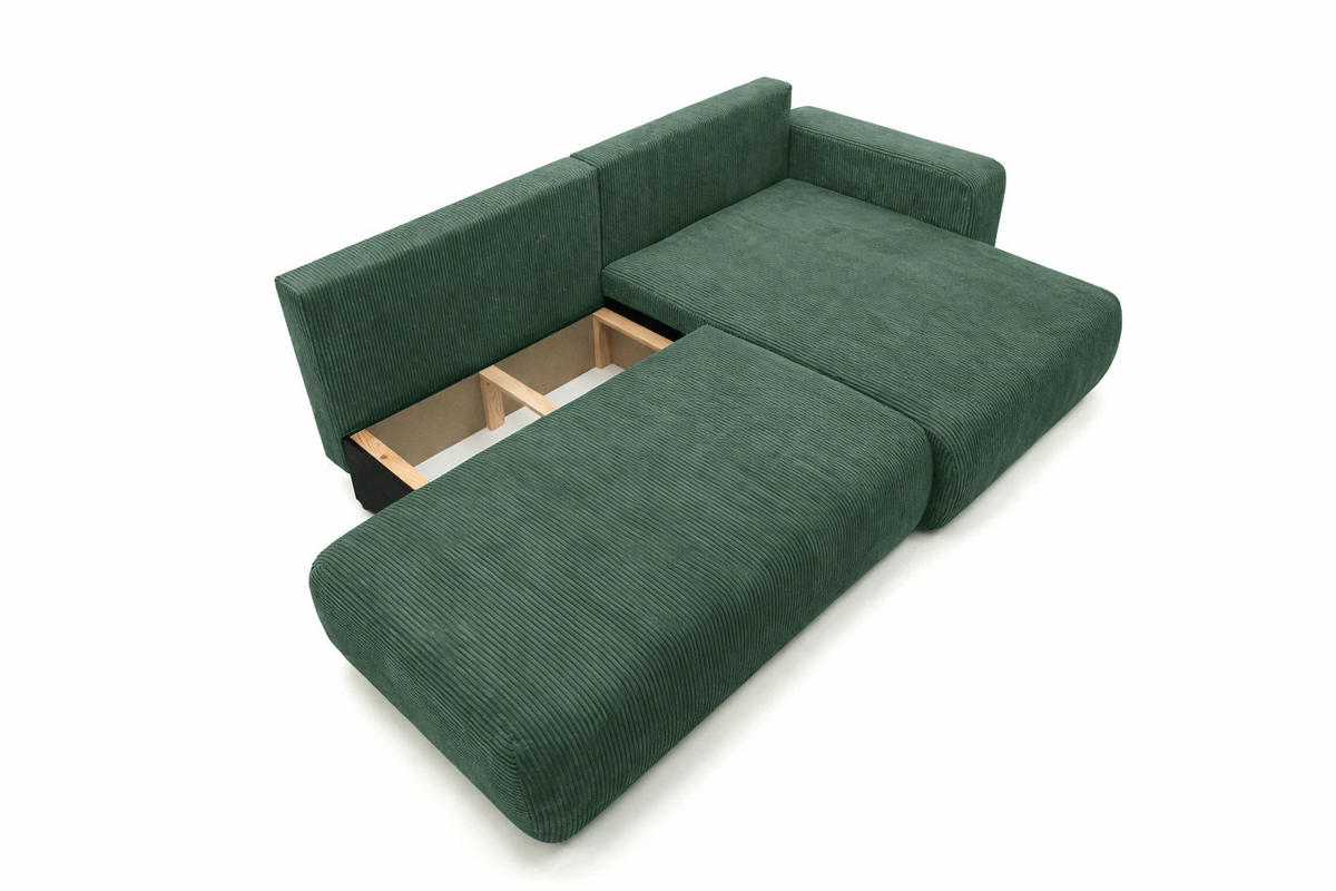 ECKSOFA Mit Schlaffunktion Und Bettkasten, Cordstoff Poso, Grün, Rechts, OPEN XL - Grün, Holz (262/145cm) - Kaiser Möbel