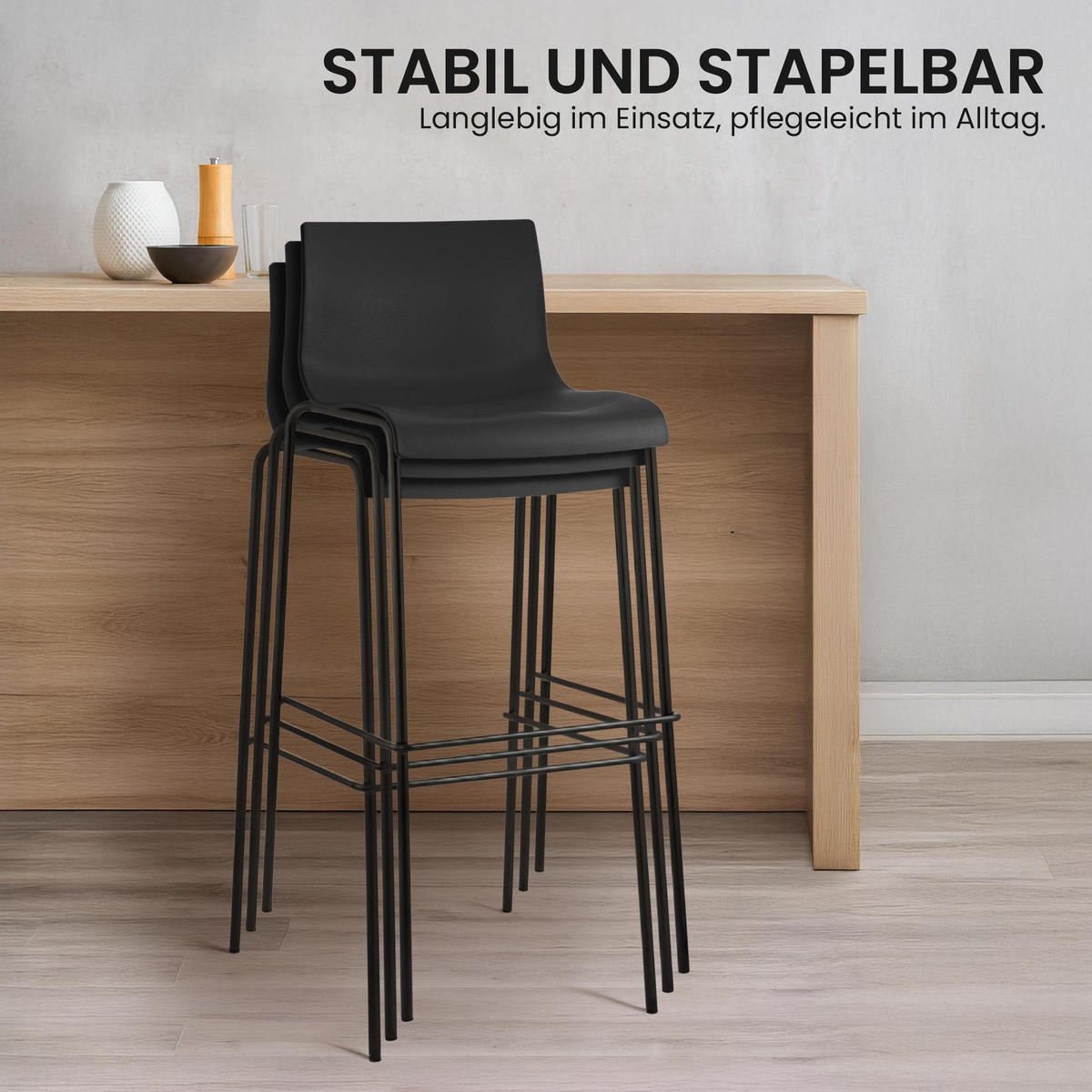 BARHOCKER Kunststoff Schwarz - Schwarz, Kunststoff/Metall (43/100/48cm) - CLP