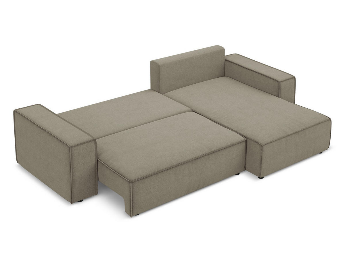 ECKSOFA mit Schlaffunktion Strukturstoff Stoff Beige - Beige/Schwarz, Kunststoff/Textil (290/185cm) - Makamii