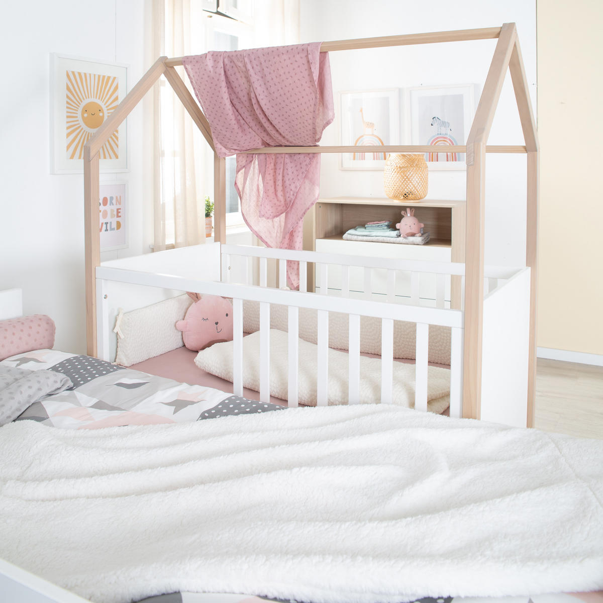 BABYZIMMER SET Cabane 3-teilig - Eichefarben/Weiß, Holz/Holzwerkstoff (96/190/50cm) - Roba