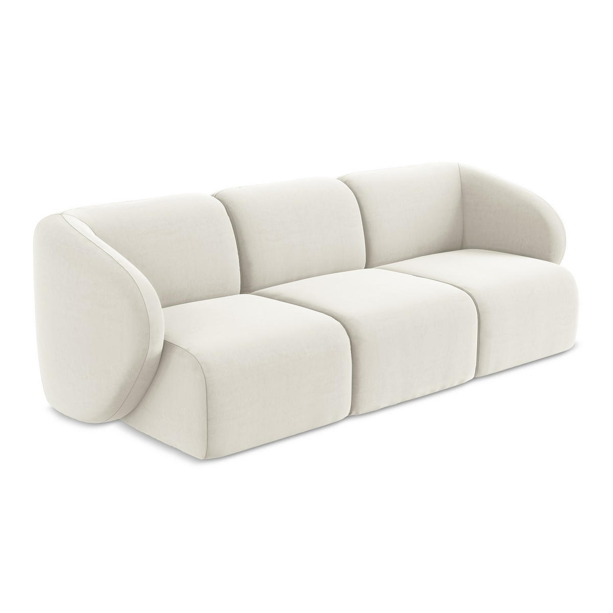 3-SITZER SOFA Samt Stoff Beige - Creme/Schwarz, Holzwerkstoff/Kunststoff (244/75/94cm) - LaMiaSofa