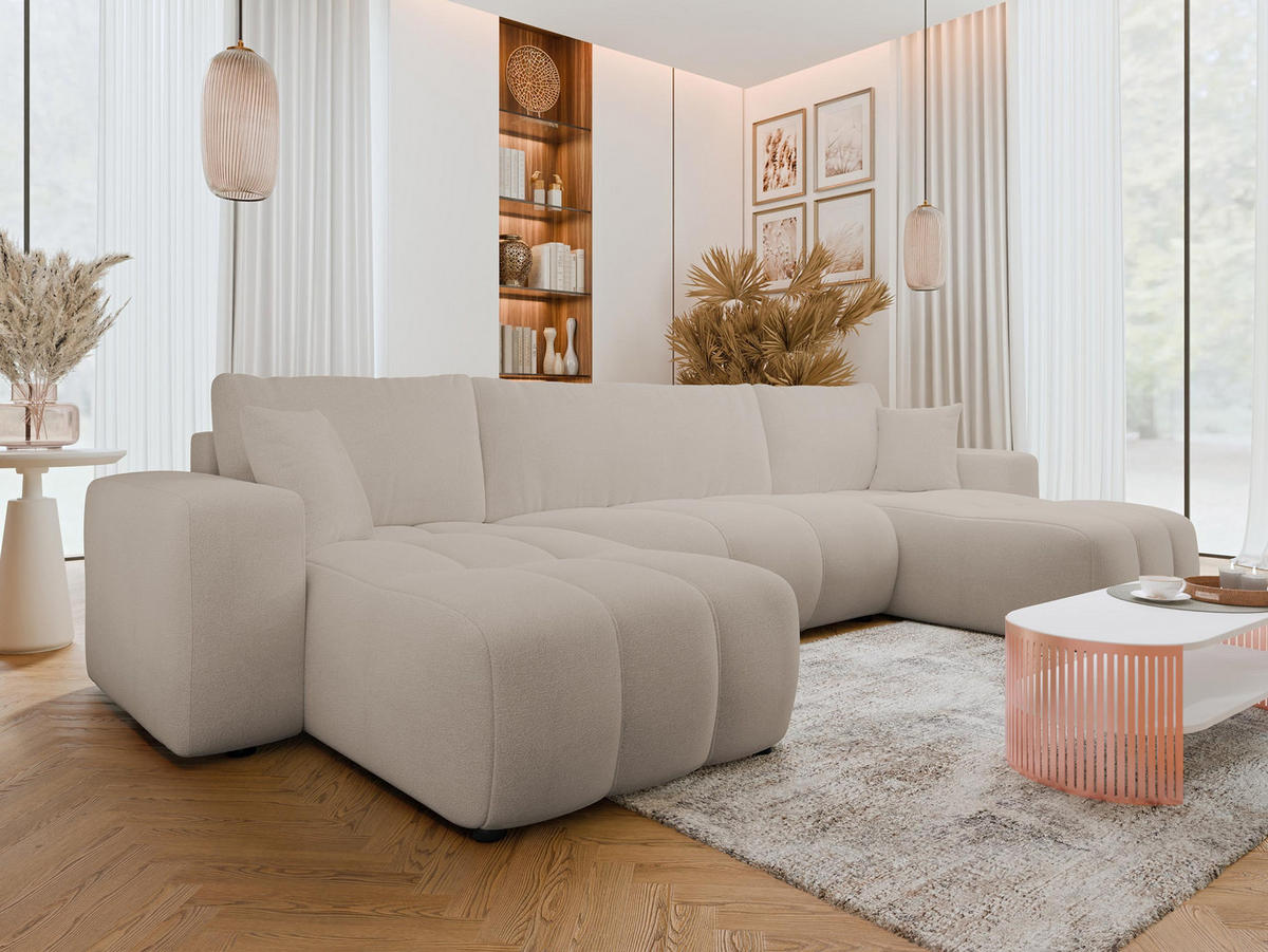 WOHNLANDSCHAFT Furyn U - Beige/Schwarz, Holz/Kunststoff (312/82/145cm) - MIRJAN24