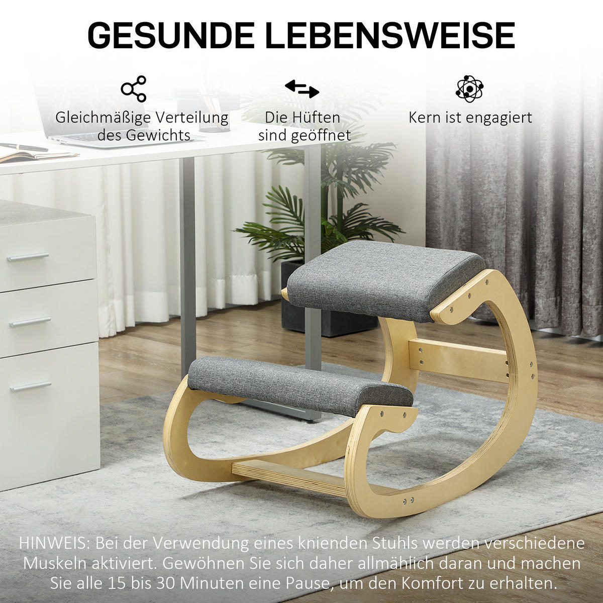 KNIESTUHL Ergonomisch, Kniestuhl aus Holz, Grau - Grau, Holz (54.5/54/85cm) - HOMCOM