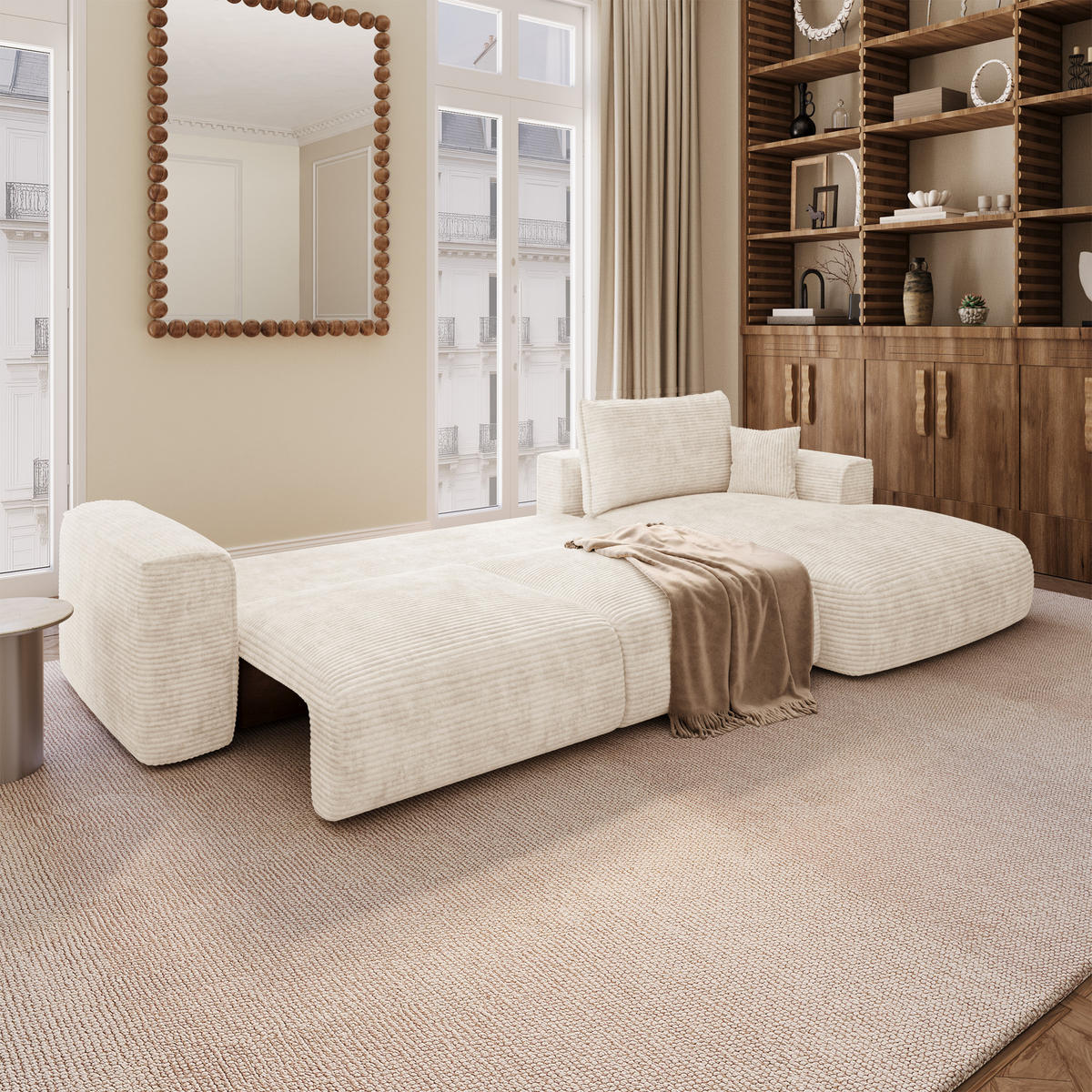 ECKSOFA rechtwinklig COMO Cord Creme 297cm - Creme, Textil (297/167cm) - Premium Interiors