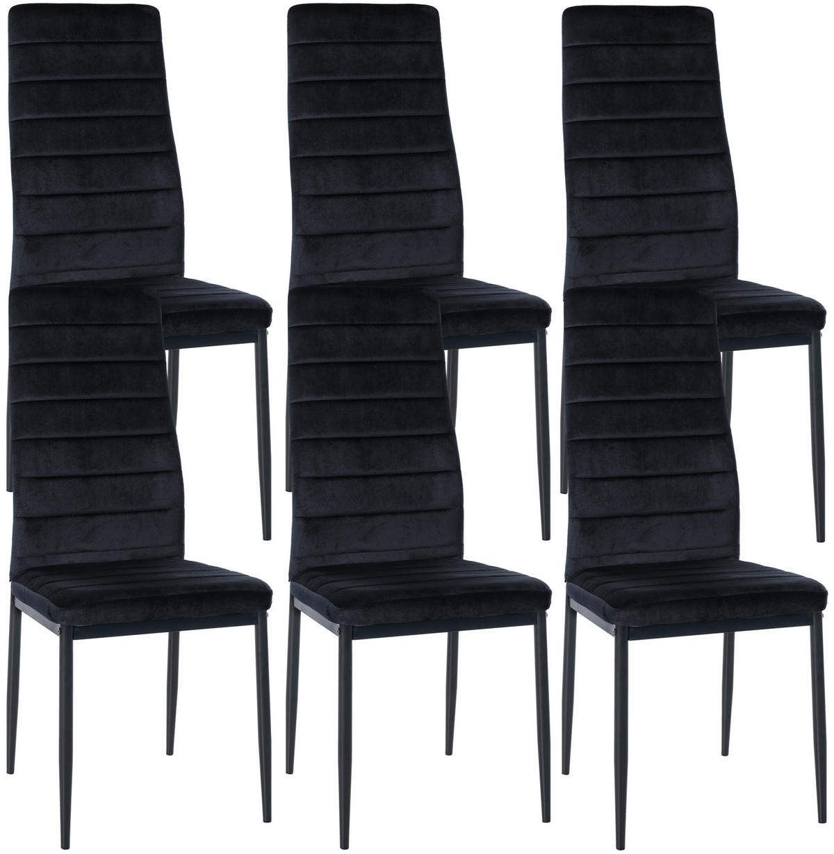 STUHL 6er Set Samt schwarz - Schwarz, Textil/Metall (41.5/99/40cm) - CLP
