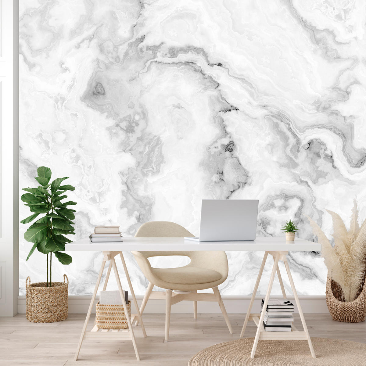 FOTOTAPETE für Wohnzimmer Abstraktion Grauer Marmor Wand 200x140 - Grau, Papier (200/140cm) - Muralo