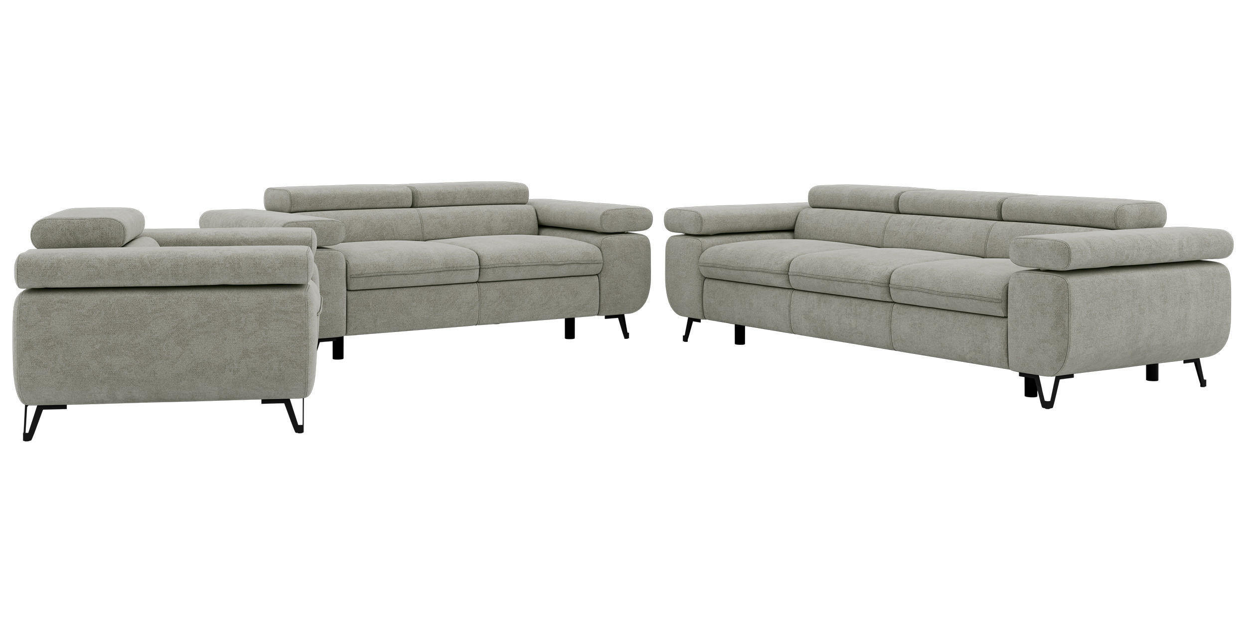 SEDACIA ZOSTAVA PETER 1+2+3 - Svetlosivá Štruktúrovaná látka - čierna/svetlosivá, kov/textil (262/76/99cm) - MKS