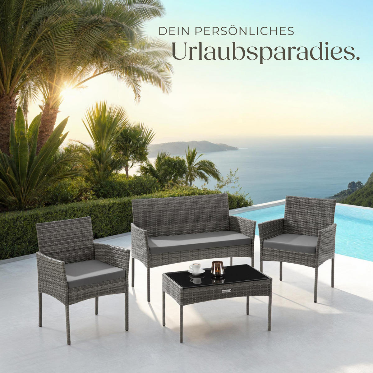 RATTAN GARTENSET Palese,Sofa 250 kg, je Sessel 120 kg,grau - Grau, Kunststoff - tectake