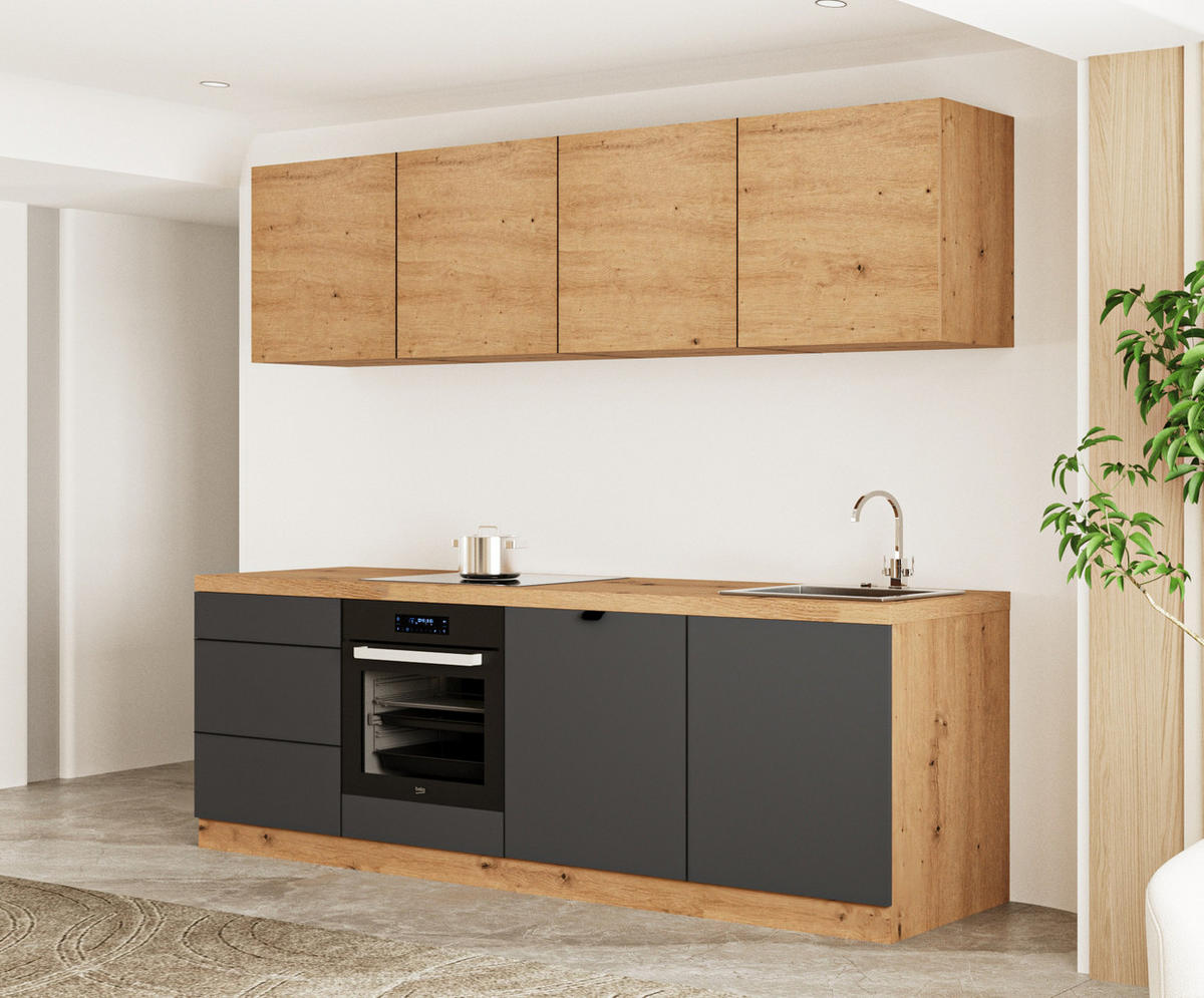 KÜCHENZEILE 240 cm - Langen KL28-M240 - in Grau / Artisan Eiche - Eiche Artisan/Grau, Holz (240/212/52cm)