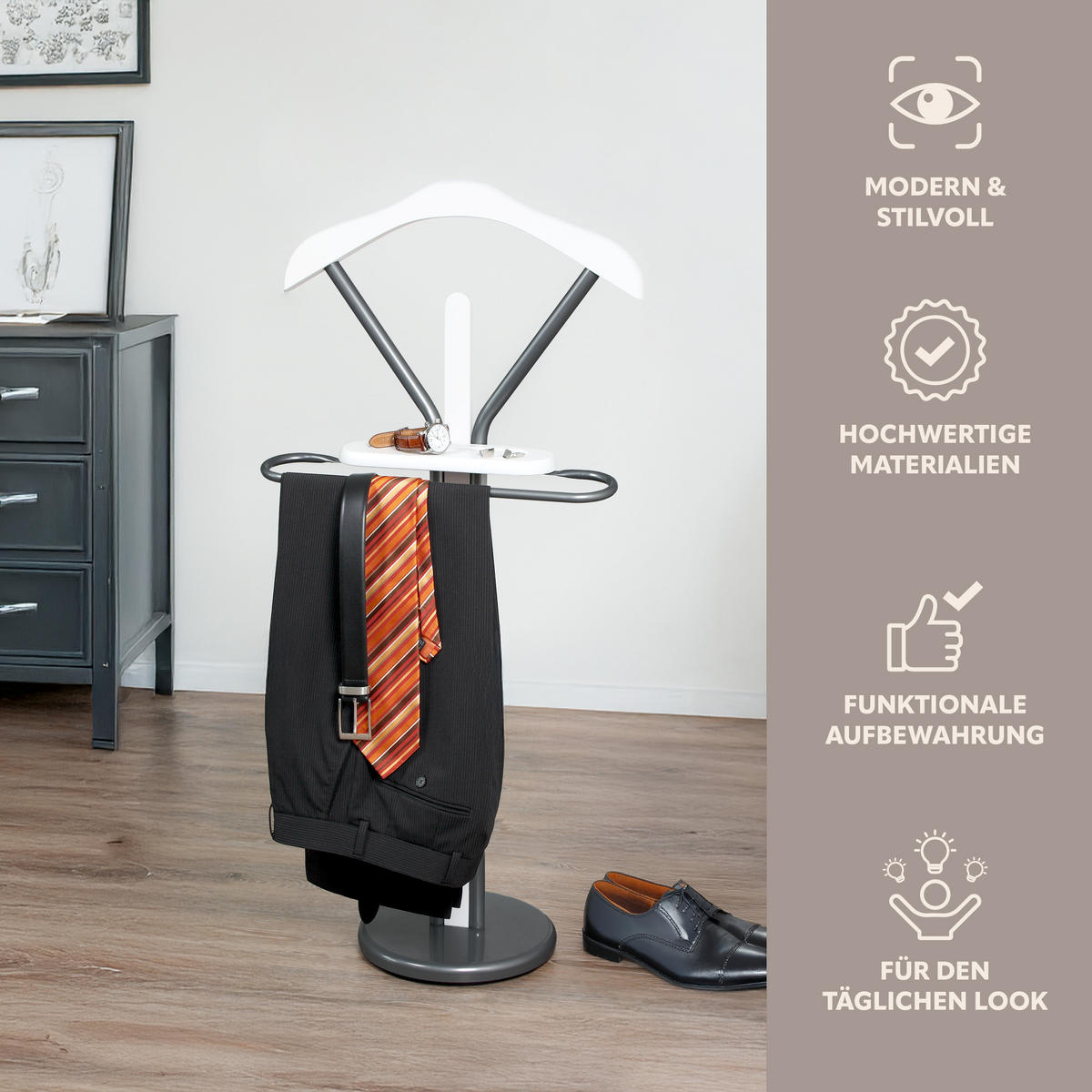 KLEIDERBUTLER, grau - Dunkelgrau, Metall (47.5/108/30cm) - bremermann