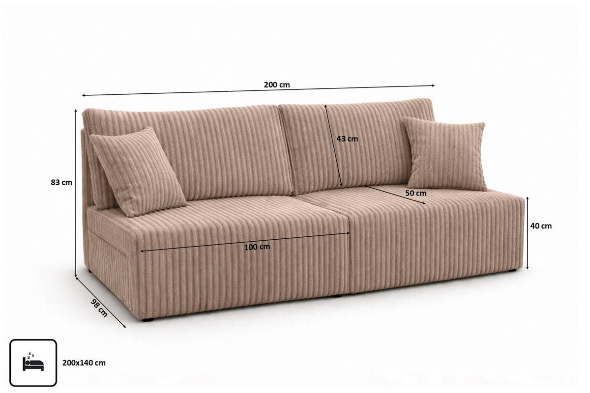SOFA Mit Schlaffunktion Und Bettkasten, Cordstoff Tilia, Braun, BEST MINI - Braun, Holz (200/83/98cm) - Kaiser Möbel