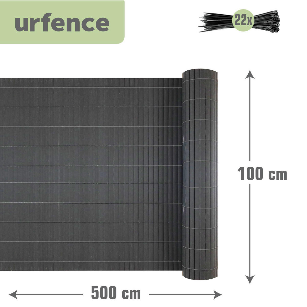 100X500 Sichtschutz Balkon - PVC Sichtschutzmatte Garten - Windschutz Terrasse - Grau, Kunststoff (0.9/100cm) - urfence